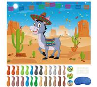Morcheiong Juego Pin The Tail on The Donkey con 48 colas, fiesta mexicana para decoración de cumpleaños para niños