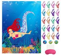 Morcheiong Pin Age 6+ The Tail on The Mermaid - Juego de fiesta de cumpleaños con 48 colas para niños, suministros de cumpleaños de sirena, decoraciones