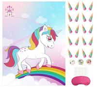 Morcheiong Pin The Tail/Horn on The Unicorn Party Game con 48 Cuernos para Fiestas de cumpleaños Infantiles, Recuerdos de Fiesta de Unicornio