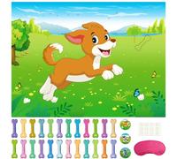 Morcheiong Pin The Tail on The Dog - Juego de fiesta de cumpleaños con 48 huesos, dale al cachorro un juego de huesos para niños y niñas, suministros de fiesta de cumpleaños