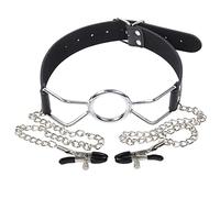 Mordaza bucal con abrazaderas para pezones, pezones sexuales SM, mordaza de araña, mordaza de cuero,bola,bondage,abrazaderas para pezones, accesorios de juego de rol esclavo, fetiche, juguete sexual(L