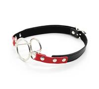 Mordaza de boca abierta con doble anillo metálico - Gag ajustable de cuero estilo BDSM para parejas - Accesorio fetiche erótico para juegos de dominación y sumisión intensa