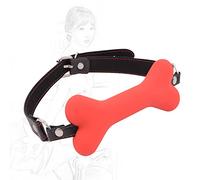 Mordaza de Boca de Hueso de Perro de Silicona Mordaza de Mordida Ajustable Mordaza de Bola Erótica Mordaza de Bola Fetiche Mordaza de Relleno de Bodnage de Cuero SM Juego de Roles Juguete(Rot,S)