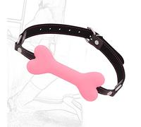 Mordaza de Boca de Hueso de Perro de Silicona Mordaza de Mordida Ajustable Mordaza de Bola Erótica Mordaza de Bola Fetiche Mordaza de Relleno de Bodnage de Cuero SM Juego de Roles Juguete(Rosa,S)