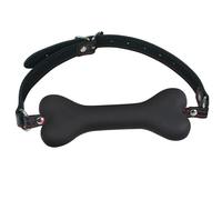 Mordaza de bola de silicona suave para fijación oral,mordaza bucal de bondage,banda de cuero sintético rellena,juguete sexual para parejas,juegos para adultos,hueso de perro negro,talla únic