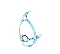 Mordaza de cabeza de cuero azul con anilla en O,arnés para bondage,sexo oral,juguetes sexuales,boca abierta,silenciador,restricción de silicona,productos fetiche para adultos,talla única a