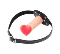 Mordaza de consolador de doble punta,arnés para la cabeza,mordaza para la boca,arnés para el pene,juguetes sexuales lésbicos,juguetes eróticos para adultos,marrón M