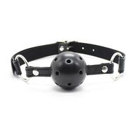 Mordaza de cuero sintético para parejas,con bola de sujeción,arnés sexual con boca abierta,correa,juguete de mordaza BDSM para mujeres,cosplay,ajustable,transpirable,color negro,talla ún