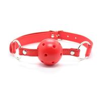 Mordaza de cuero sintético para parejas,con forma de bola,con correa para la boca abierta,juguete sexual BDSM para mujeres,cosplay,ajustable y transpirable,talla única,color rojo