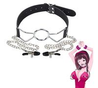 Mordaza de metal BDSM con pinzas para pezones, sexo para pezones, mordaza bucal de cuero SM, pinzas para pezones, cadena con clip para pezones, estimulación de los senos, juego de rol de esclavo