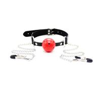 Mordaza de silicona con correa de cuero para la boca,juego de bondage BDSM para adultos,fijación oral,juguete sexual para mujeres,color negro y rojo,talla única