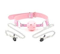 Mordaza de silicona con correa de cuero para la boca,juego de bondage BDSM para adultos,fijación oral,juguete sexual para mujeres,color rosa,talla única