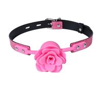 Mordaza de silicona transpirable con forma de rosa y cinturón de cuero,ajustable,con boca abierta,para ataduras orales,juguetes sexuales BDSM para adultos,color rosa,talla única
