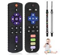 Mordedor Bebe,2 Piezas Mando a Distancia Mordedor de Silicona,de silicona para bebé,Accesorio de Enfermería la Dentición sin BPA,con de Chupete,Botón,para bebés de 0 a 12 meses,Negro