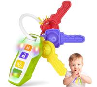 Mordedor con forma de llave de coche para bebé,ayuda para la dentición,entrenamiento de masticación y agarre sensorial,llavero con música y luz,Juguetes y regalos de viaje para niños y niñas (verde)