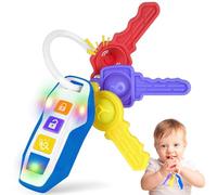 Mordedor con forma de llave de coche para bebé,ayuda para la dentición,entrenamiento de masticación y agarre sensorial,llavero con música y luz,Juguetes y regalos de viaje para niños y niñas(azul)