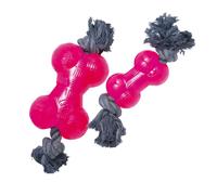 Hueso TPR con Cuerda Gloria - Hueso para Perros - Tamaño 8.89 cm - Material Resistente - Interactivo - Flexible - Juguete para Masticar - Juguetes para Perros - Color Rosa