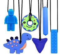 Mordedor para Bebé, 6 Piezas Mordedores Refrigerante, Autismo Masticar Colgante, Collar de Lactancia, Masticar Collar Perfecto para Niños con TDAH, Dentición, Autismo, Necesidad de Morder (Azul)