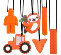 Mordedor para Bebé, 6 Piezas Mordedores Refrigerante, Autismo Masticar Colgante, Collar de Lactancia, Masticar Collar Perfecto para Niños con TDAH, Dentición, Autismo, Necesidad de Morder (Naranja)