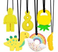 Mordedor para Bebé, 6 Piezas Mordedores Refrigerante, Autismo Masticar Colgante, Collar de Lactancia, Masticar Collar Perfecto para Niños con TDAH, Dentición, Autismo, Necesidad de Morder (Amarillo)