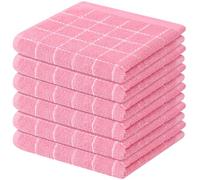 Mordimy Paños de Cocina de Rizo 100% algodón, Suaves y absorbentes, paños de Cocina a Cuadros, Trapos de Secado rápido para Lavar Platos, Paquete de 6, 12 x 12 Pulgadas, Color Rosa