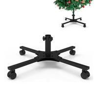 Mordx Soporte para árbol de Navidad con ruedas de goma, soporte plegable de metal para árbol de Navidad, base de árbol de Navidad extraíble, base de metal artificial para árbol de Navidad