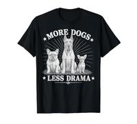 More Dogs Less Drama Funny Dog Lover Vintage Graphic Camiseta gráfica económica, Hombre, Negro, L