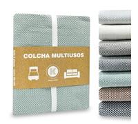 MORE FREE-Colcha Multiusos Sofa, Manta Foulard, Plaid de Práctica de Algodón-Poliéster, para Cama, Cubresofa Cubrecama,ejido Resistente y de Calidad, Hecho en España (TER - Verde, 230 X 290 CM)