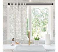 MORE FREE-Cortina Cocina de Estilo Español con Tirantes,Tela Opaca Máxima Privacidad para Comedor,50% Algodón 50% Poliester Hoja Gris y Blanco 90x145cm 1 Paneles