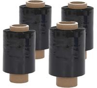 MORE FREE-Mini Film Transparente o Negro Estirable para Embalar, Película Adhesiva 260 grs x 100 mm,Envoltura Elástica Transparente por Cajas de Embalaje de Paquetes (Mini Film Negro, Rollo 4)