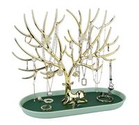 MORE&LESS Antlers - Soporte de exhibición de joyas, organizador colgante de ciervo dorado para anillos, aretes, collares y pulseras