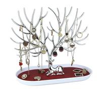 MORE&LESS Antlers - Soporte de exhibición de joyas, organizador colgante de ciervo plateado para anillos, aretes, collares y pulseras