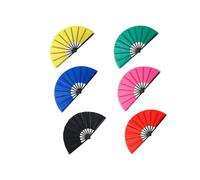 MORECP Paquete de 6 abanicos de mano plegables de seda, duraderos y ligeros, para tai chi, kung fu, baile, bodas, fiestas (azul real, negro, amarillo, rojo rosa, verde, rojo)