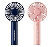 Morelax 2 ventiladores de mano, ventilador portátil con 3 velocidades, ventilador pequeño USB recargable con base de mesa, mini ventilador de mano para viajes, oficina, hogar, exterior (Rosa-Azul)