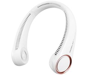 Morelax Ventilador de Cuello Portátil Recargable USB, 3 Velocidades Ajustables/Súper Silencioso/Sin Hojas, Diseño 360° para Viajes, Deporte, Oficina y Hogar (Blanco)