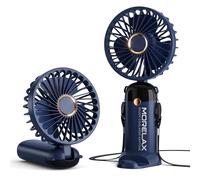 Morelax Ventilador de Mano, Mini Ventiladors Portátil, 4000mAh Recargable, Bolsillo Pequeño Ventilador Con 6 Niveles de Velocidad, USB，Plegable 90° para Casa, Oficina, Escuela, Exterior, Azul
