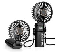 Morelax Ventilador de Mano, Mini Ventiladors Portátil, 5200mAh Recargable, Bolsillo Pequeño Ventilador Con 6 Niveles de Velocidad, USB，Plegable 180° para Casa, Oficina, Escuela, Exterior, Negro