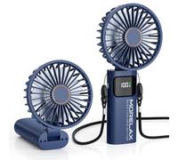 Morelax Ventilador de Mano, Mini Ventiladors Portátil, 5200mAh Recargable, Bolsillo Pequeño Ventilador Con 6 Niveles de Velocidad, USB，Plegable 180° para Casa, Oficina, Escuela, Exterior, Azul