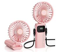 Morelax Ventilador de Mano, Mini Ventiladors Portátil, 5200mAh Recargable, Bolsillo Pequeño Ventilador Con 6 Niveles de Velocidad, USB，Plegable 180° para Casa, Oficina, Escuela, Exterior, Rosa