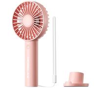 Morelax Ventilador de Mano y de Mesa, Mini Ventilador USB Portátil, 3 Velocidades, Batería de 10 Horas, Pequeño Ventilador Silencioso con Base y Cordón para Oficina y Viaje, Rosa