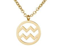Morella Collar Acero Inoxidable Oro con Colgante Signo del Zodiaco Acuario en Bolsa de Terciopelo