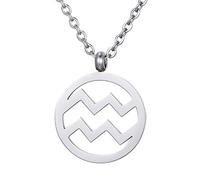 Morella Collar Acero Inoxidable Plata con Colgante Signo del Zodiaco Acuario en Bolsa de Terciopelo