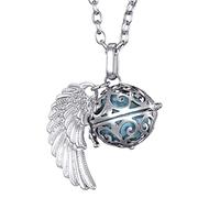 Morella Collar ángel de la Guarda de Acero Inoxidable 70 cm con Colgante alas de ángel y Bola de resonancia de Color Azul Claro Ø 16 mm para Damas en Bolsa para Joyas