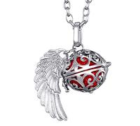 Morella collar ángel de la guarda de acero inoxidable 70 cm con colgante alas de ángel y bola de resonancia Circonita rojo Ø 16 mm para damas en bolsa para joyas