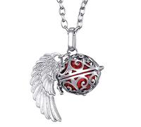 Morella collar ángel de la guarda de acero inoxidable 70 cm con colgante alas de ángel y bola de resonancia de color rojo Ø 16 mm para damas en bolsa para joyas
