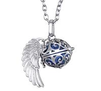 Morella collar ángel de la guarda de acero inoxidable 70 cm con colgante alas de ángel y bola de resonancia de color azul Ø 16 mm para damas en bolsa para joyas