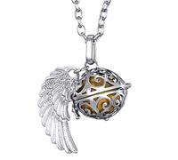 Morella collar ángel de la guarda de acero inoxidable 70 cm con colgante alas de ángel y bola de resonancia de color oro Ø 16 mm para damas en bolsa para joyas