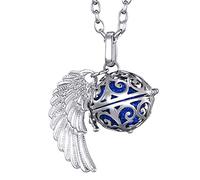 Morella Collar ángel de la Guarda de Acero Inoxidable 70 cm con Colgante alas de ángel y Bola de resonancia de Circonita Azul Ø 16 mm para Damas en Bolsa para Joyas