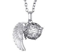 Morella collar ángel de la guarda de acero inoxidable 70 cm con colgante alas de ángel y bola de resonancia de color blanco Ø 16 mm para damas en bolsa para joyas