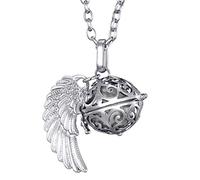 Morella collar ángel de la guarda de acero inoxidable 70 cm con colgante alas de ángel y bola de resonancia de color plata Ø 16 mm para damas en bolsa para joyas